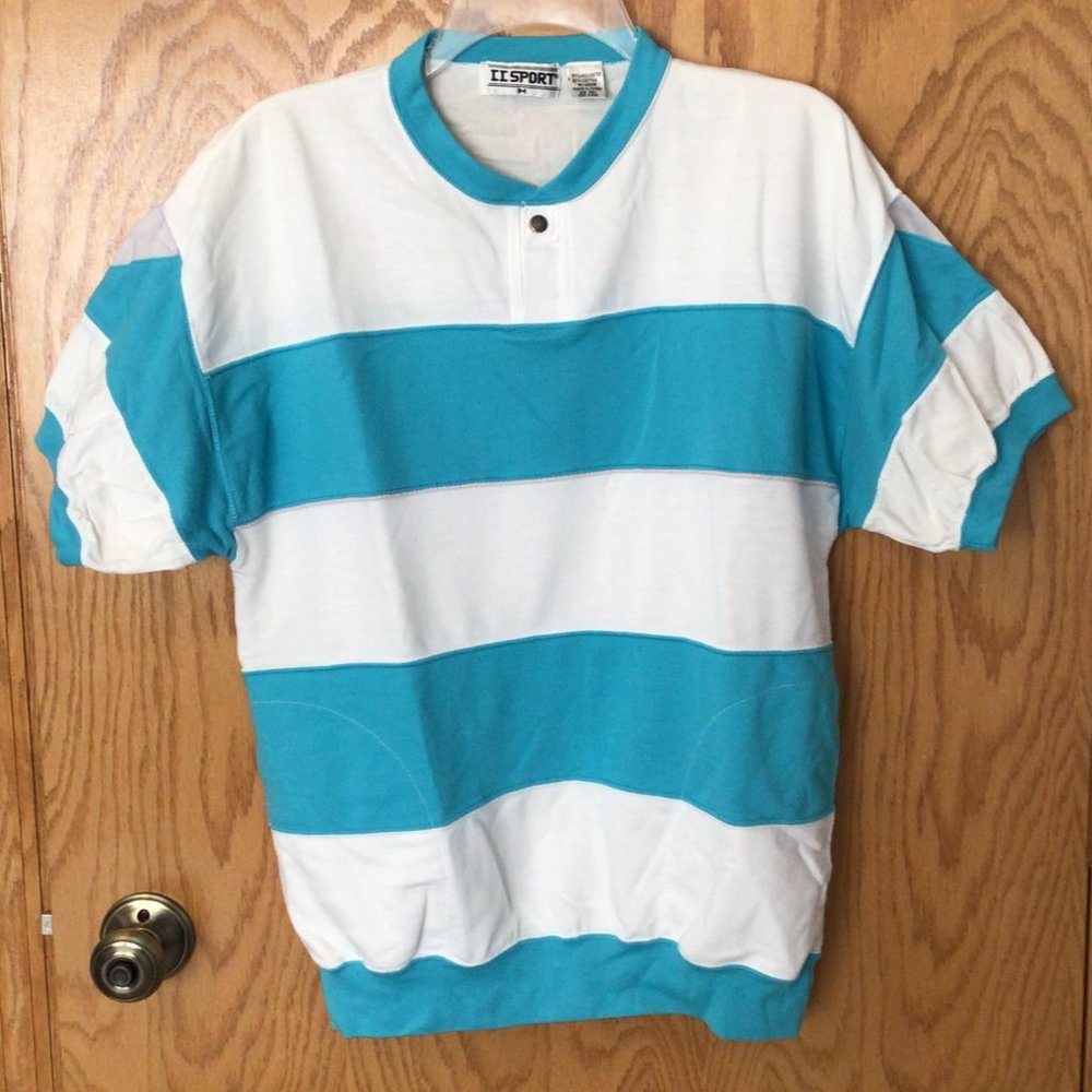 CC Sport - Teal and white horizontal stripe top